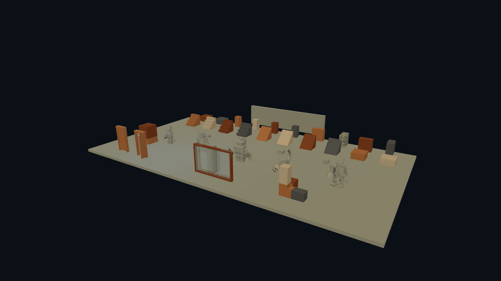 Blocos de construção e decoração renderizados no jogo